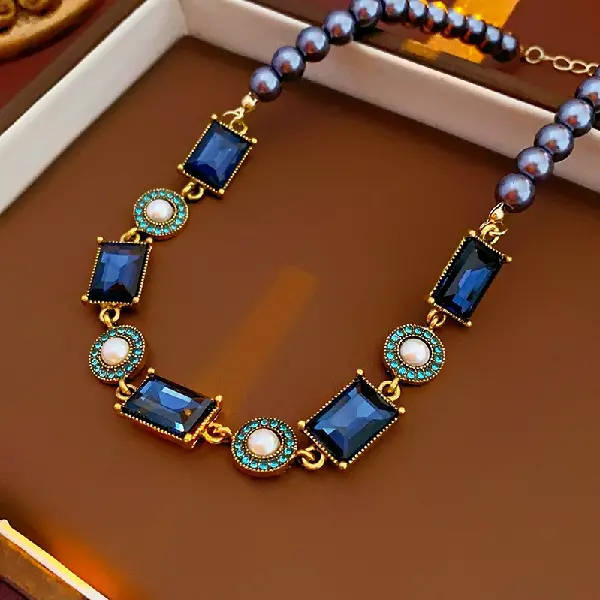 11# Necklace-Diamond Pearl Square Round,tkmbeautysupply.com
