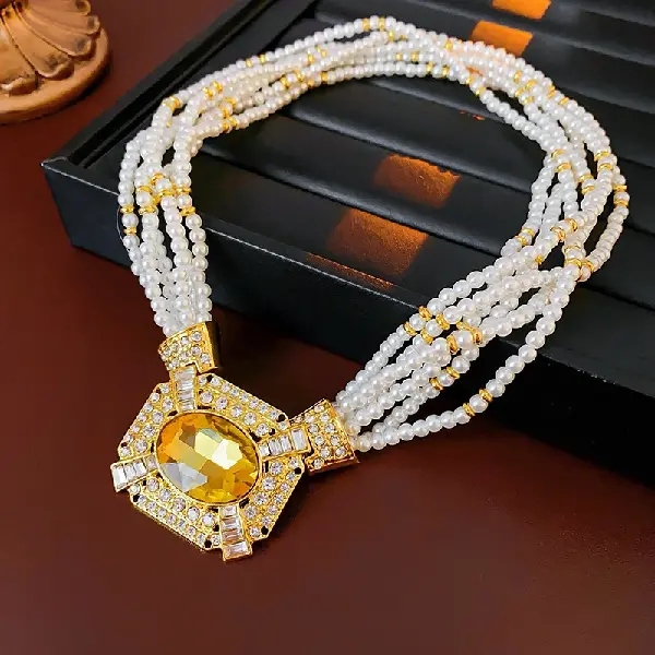 13# necklace-square diamond-set pearl (4mm),tkmbeautysupply.com