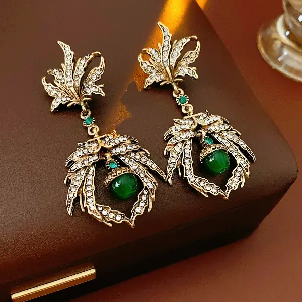 16# Silver Needle-Diamond Leaf Spider Pendant Earrings,tkmbeautysupply.com