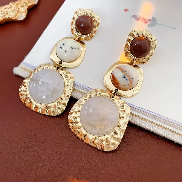 38# Silver Needle-Geometric Irregular Round Square Resin Stud Earrings,tkmbeautysupply.com