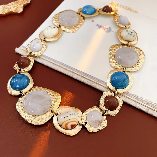 39# necklace-irregular geometric resin round square,tkmbeautysupply.com