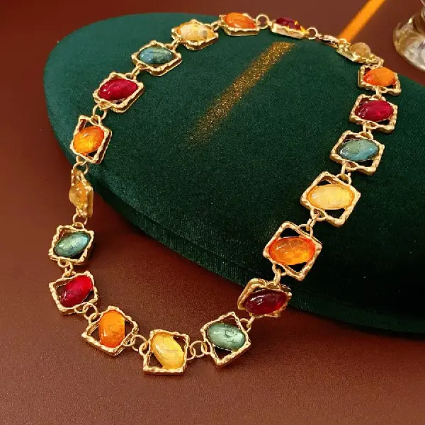 43# necklace-color square hollow oval resin,tkmbeautysupply.com