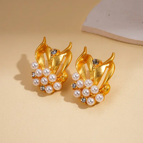 53# Silver Needle-Pearl Zircon Irregular Geometric Pendant Earrings,tkmbeautysupply.com
