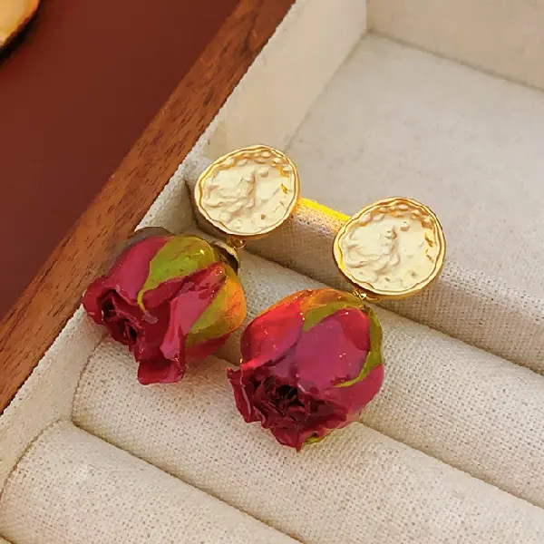 55# Silver Needle-Eternal Rose Earrings,tkmbeautysupply.com