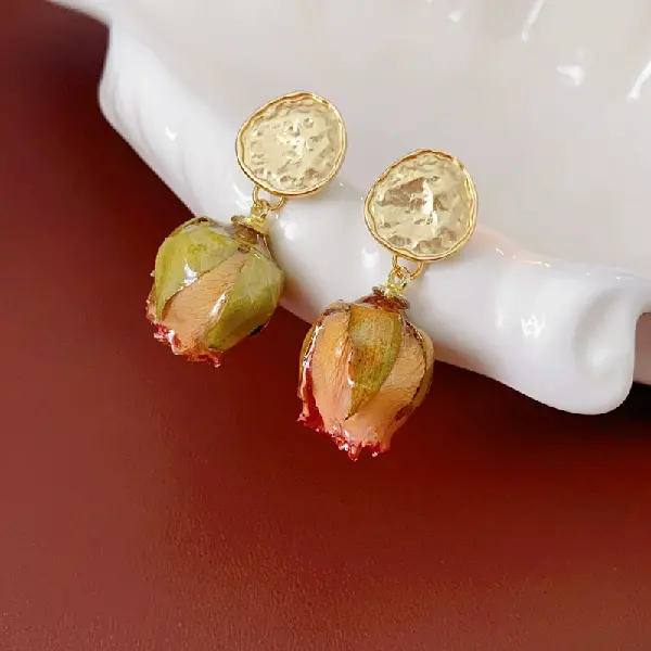 56# Silver Needle-Eternal Rose Earrings,tkmbeautysupply.com