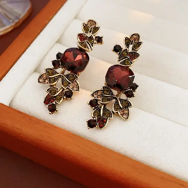 66# Silver Needle - Square Leaf Diamond Stud Earrings,tkmbeautysupply.com