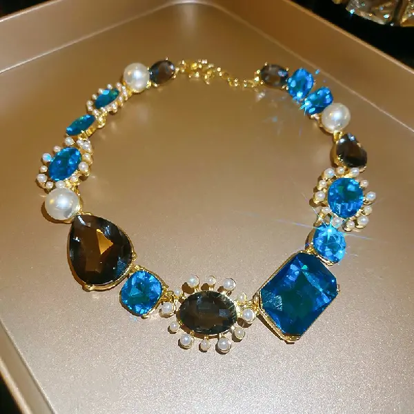 79# necklace-water drop square round diamond pearl,tkmbeautysupply.com