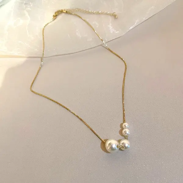 2 necklace-gold imitation pearls,tkmbeautysupply.com