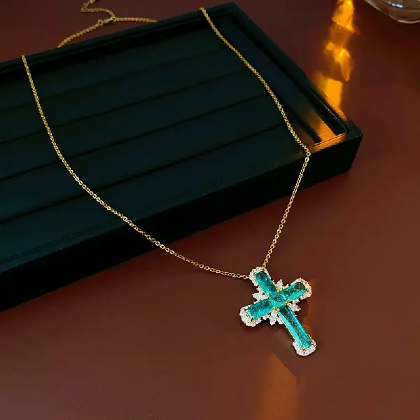 Zircon Cross Resin Necklace,tkmbeautysupply.com