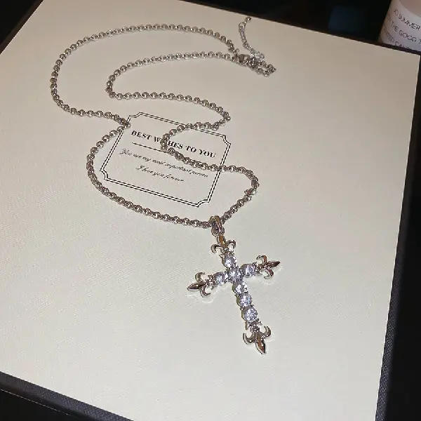 Diamond Iris Cross Pendant Necklace,tkmbeautysupply.com