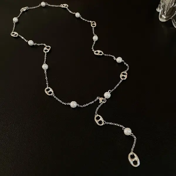 White gold long pig nose pearl necklace,tkmbeautysupply.com