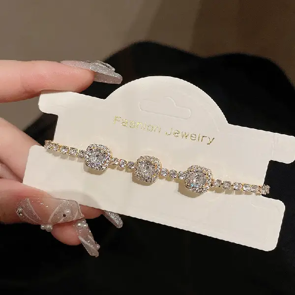8# bracelet-18k real gold electroplated zircon square bracelet,tkmbeautysupply.com