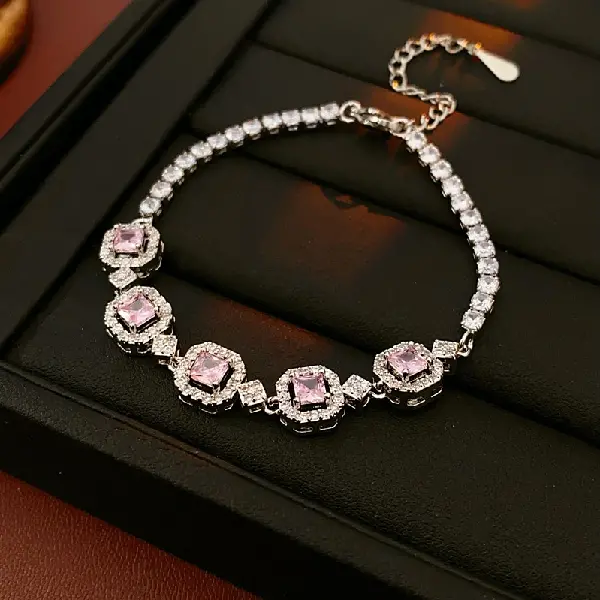 11# Bracelet-Four Square Zircon Hollow Bracelet,tkmbeautysupply.com