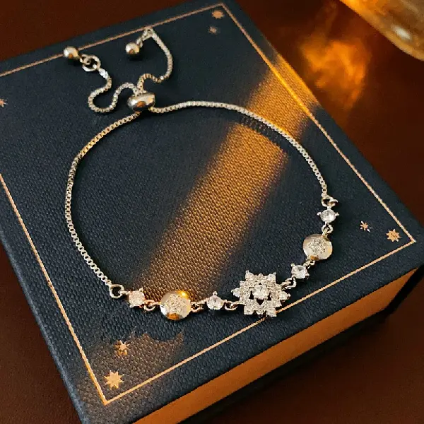 13# Bracelet-Zircon Snowflake Flower Adjustable Bracelet,tkmbeautysupply.com