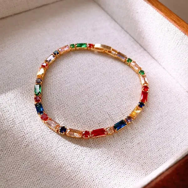 27# bracelet-14K real gold electroplated square zircon bracelet,tkmbeautysupply.com