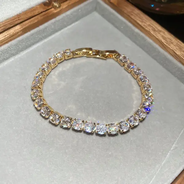 31# Bracelet-18k real gold electroplated zircon square fashion buckle bracelet,tkmbeautysupply.com