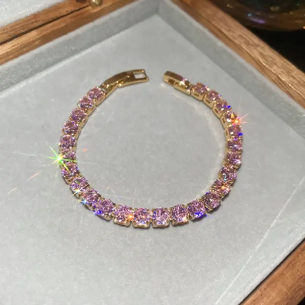 32# Bracelet-18k real gold electroplated zircon square fashion buckle bracelet,tkmbeautysupply.com