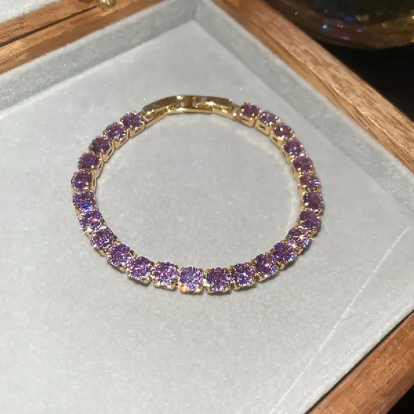 33# Bracelet-18k real gold electroplated zircon square fashion buckle bracelet,tkmbeautysupply.com