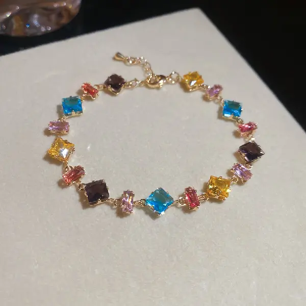 40# Bracelet-Zircon rhombus rectangular fashionable and exquisite adjustable bracelet,tkmbeautysupply.com