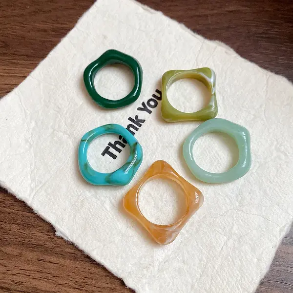 11# green smudged irregular ring (five-piece set),tkmbeautysupply.com