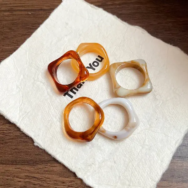 13# coffee color smudged irregular ring (set of five),tkmbeautysupply.com