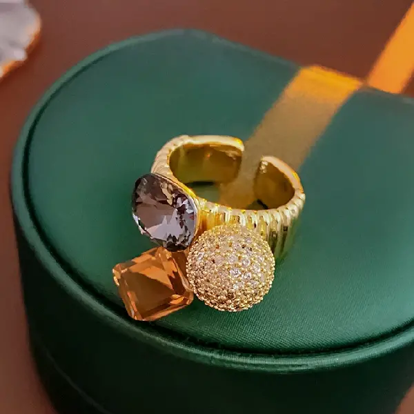 14# zircon set with diamond open ring (real gold plating),tkmbeautysupply.com