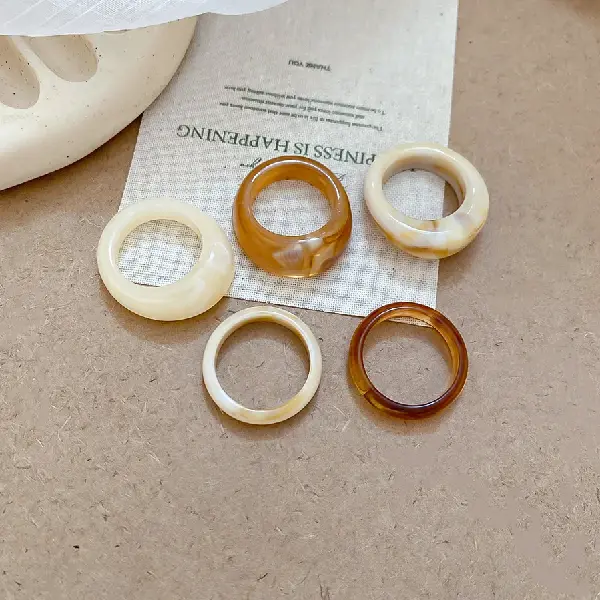 15# White-Coffee Irregular Ring (Set of Five),tkmbeautysupply.com