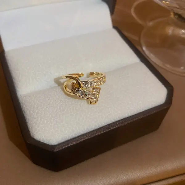 19# gold zircon T-shaped open ring (real gold plating),tkmbeautysupply.com