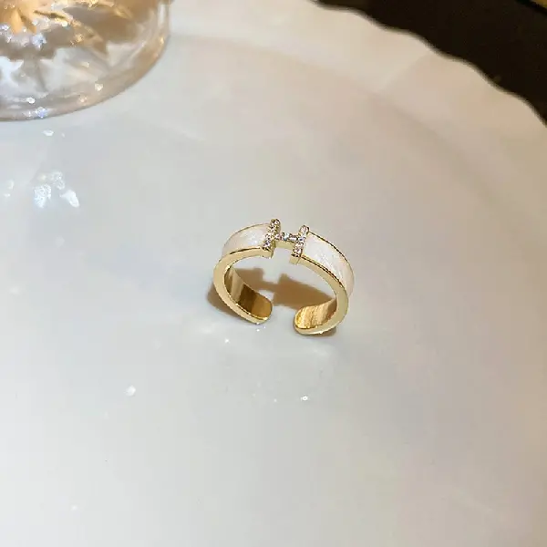 21# oil dripping zircon letter H open ring (real gold plating),tkmbeautysupply.com