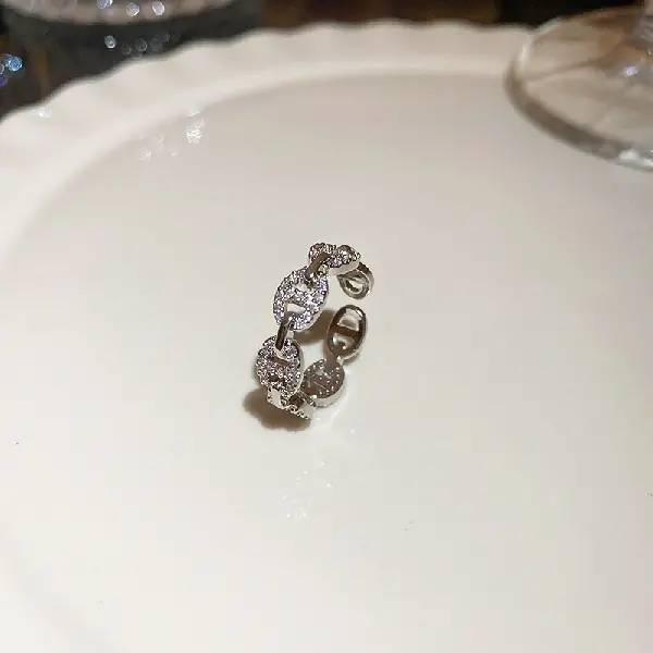 23# Zircon CD Pig Nose Chain Open Ring,tkmbeautysupply.com