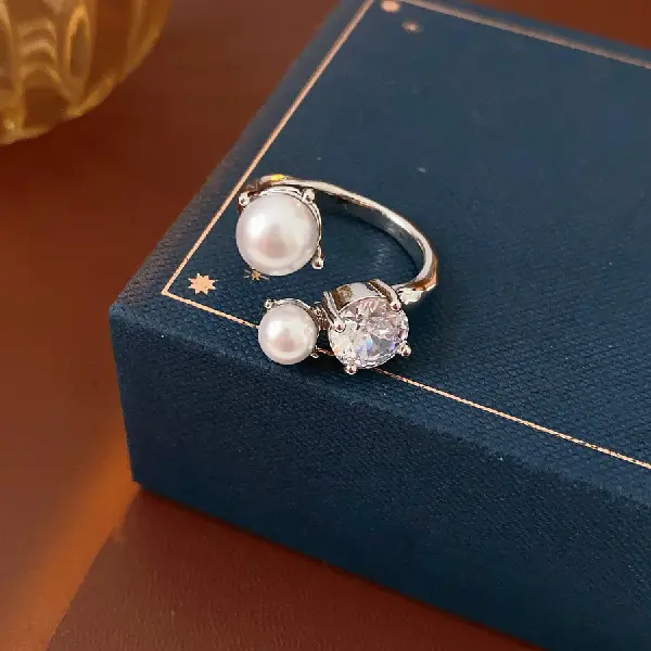 28# zircon irregular pearl open ring,tkmbeautysupply.com