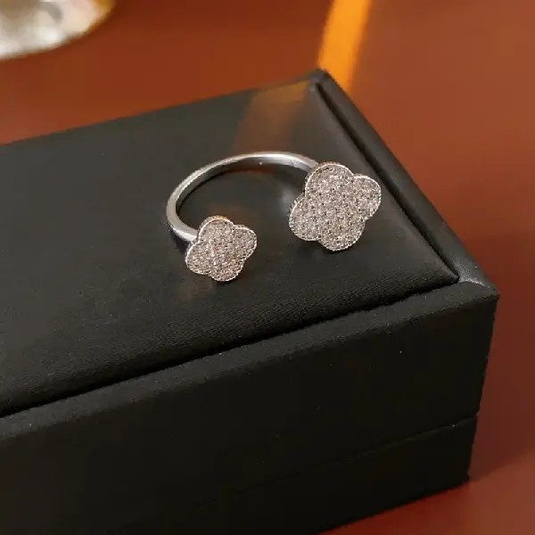 39# Silver Zirconia Flower Open Ring,tkmbeautysupply.com