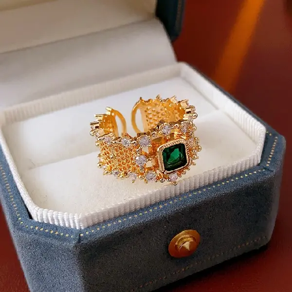 40# zircon square open ring (real gold plating),tkmbeautysupply.com