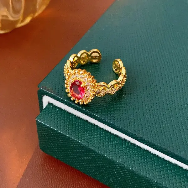 43# oval zircon open ring (real gold plating),tkmbeautysupply.com