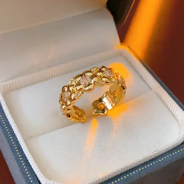45# zircon flower open ring (real gold plating),tkmbeautysupply.com