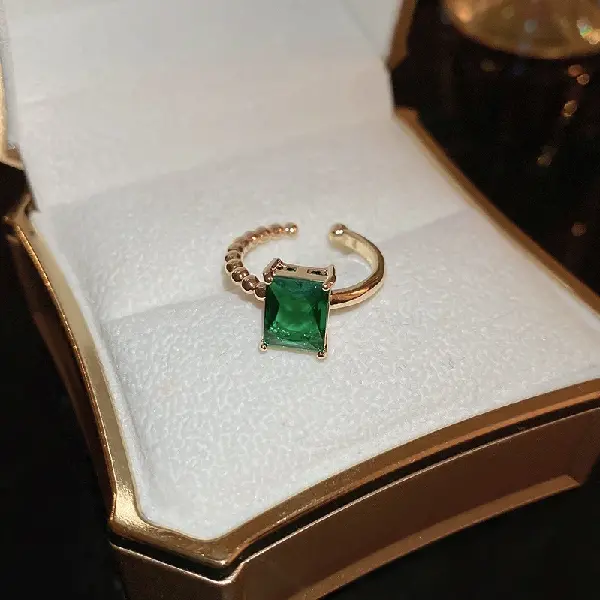 Emerald Zircon Square Open Ring,tkmbeautysupply.com