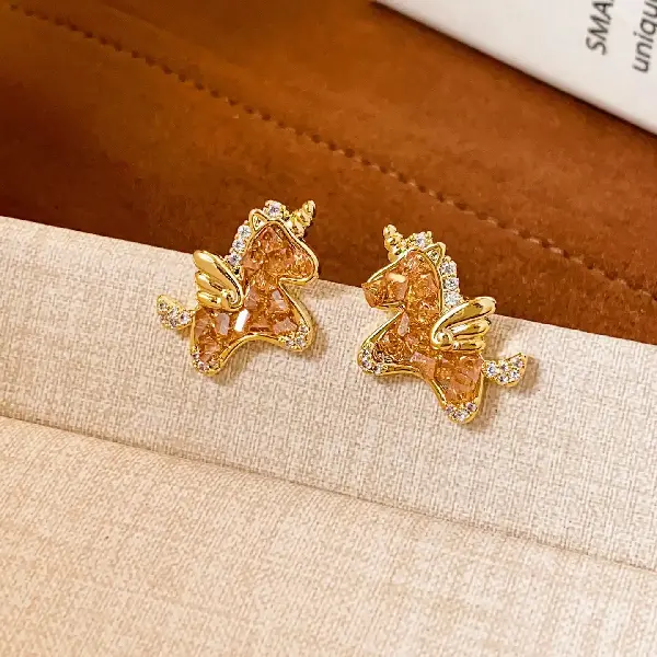 3# Silver Needle-Zircon Pony Unicorn Glass (Real Gold Plating),tkmbeautysupply.com