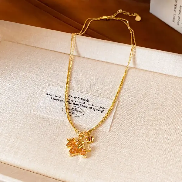 4# necklace - zircon glass flower pony (real gold plating),tkmbeautysupply.com
