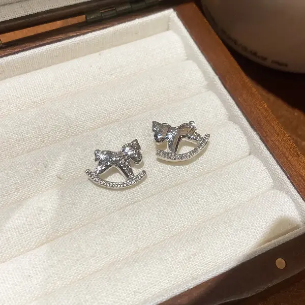25# Silver Needle-Zircon Pony Earrings,tkmbeautysupply.com