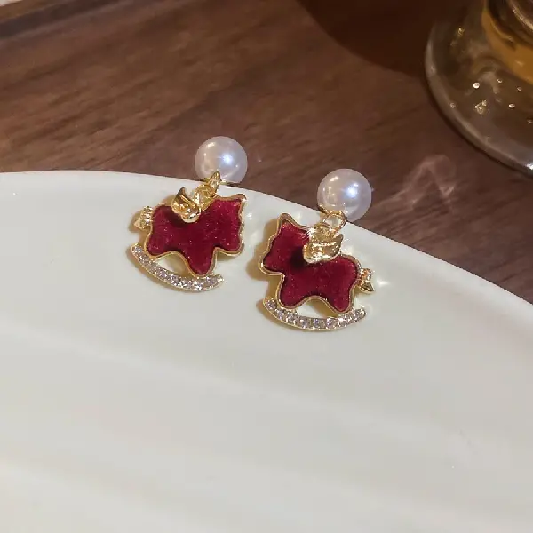 28# silver needle studded diamond flocked pony earrings,tkmbeautysupply.com
