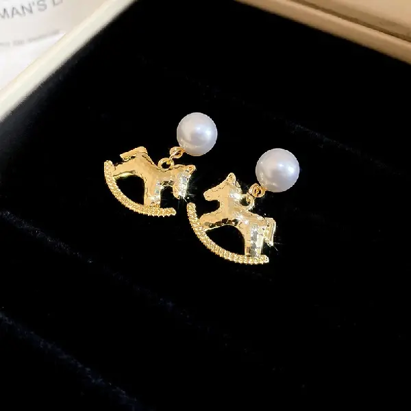 31# silver needle pearl pony pendant simple fashionable earrings,tkmbeautysupply.com