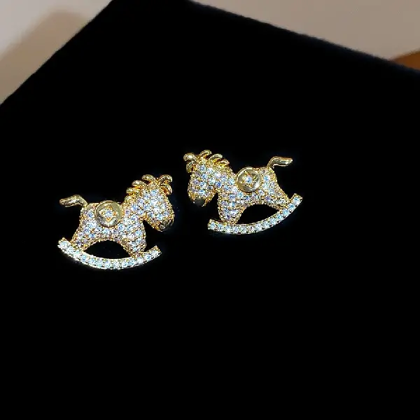 32# silver needle zircon pony earrings,tkmbeautysupply.com