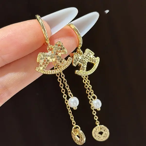 40# earrings-pony pearl copper coin tassels,tkmbeautysupply.com