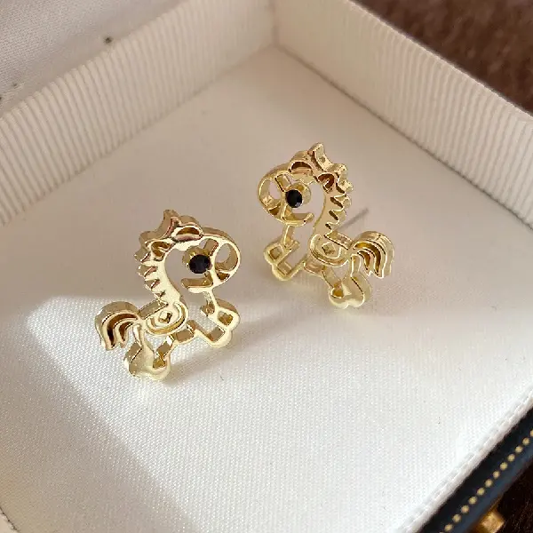 41# Silver Needle Design Pony Hollow Stud Earrings,tkmbeautysupply.com