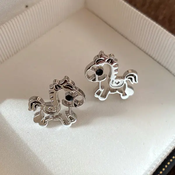 42# Silver Needle Pony Hollow Stud Earrings-Silver,tkmbeautysupply.com