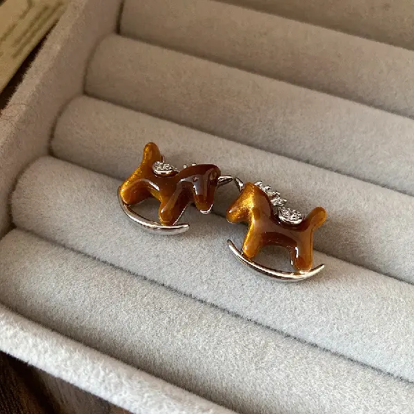 44# silver needle zircon resin pony earrings,tkmbeautysupply.com