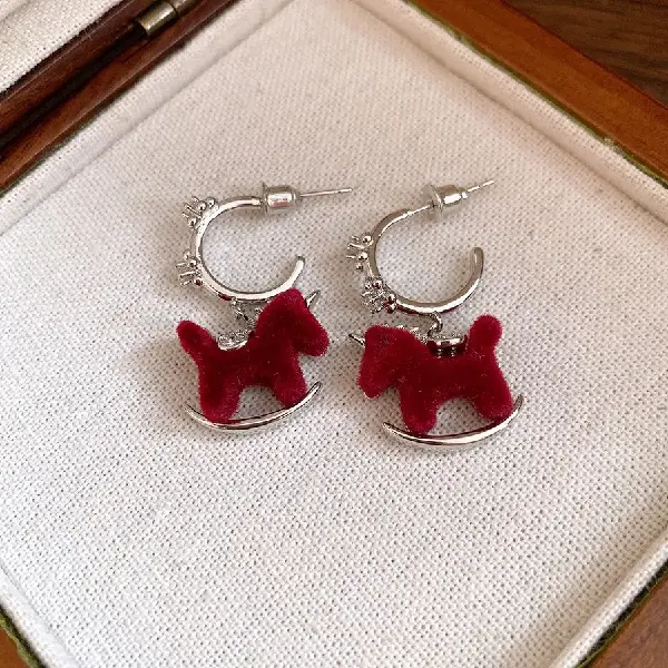 45# silver needle zircon flocked pony earrings,tkmbeautysupply.com