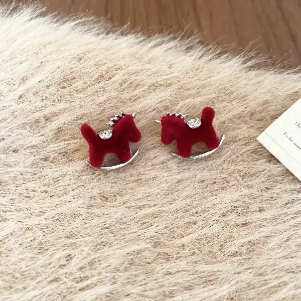 46# silver needle zircon flocked pony earrings,tkmbeautysupply.com