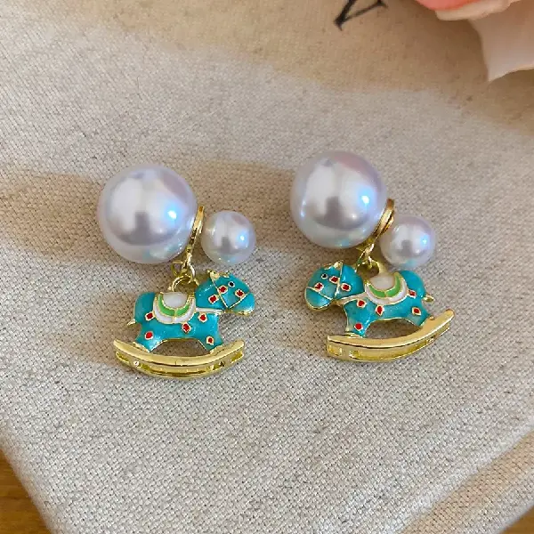 54# silver needle pearl oil pony earrings,tkmbeautysupply.com
