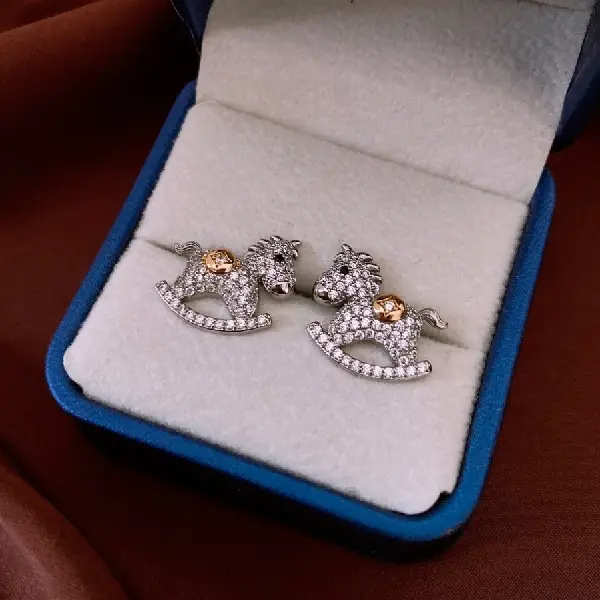 56# zircon pony earrings-silver,tkmbeautysupply.com